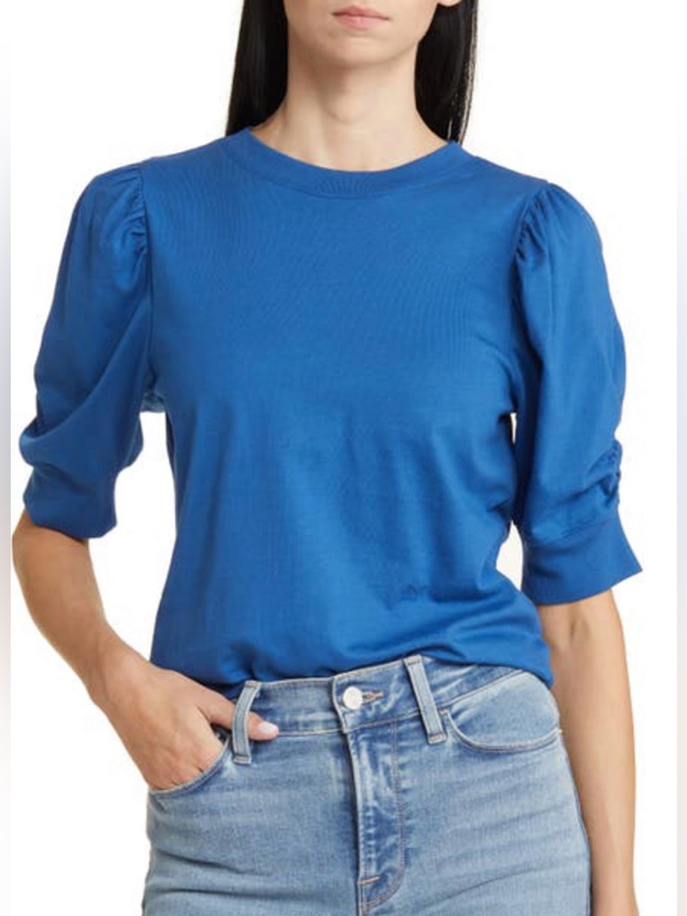 EUC Frame Frankie Tee in Cobalt Blue with Puff Sleeves